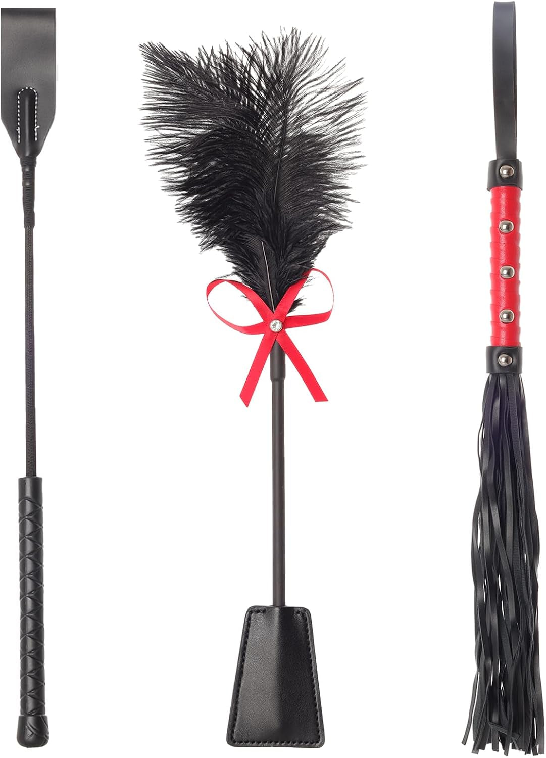VelvetHour 3pc BDSM Whip, Crop & Tickler Set for Couples