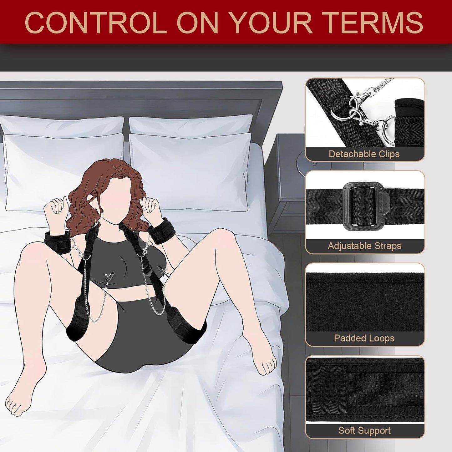 EffortlessAngles Thigh Sling Position Strap – Cuffs & Nipple Clamps