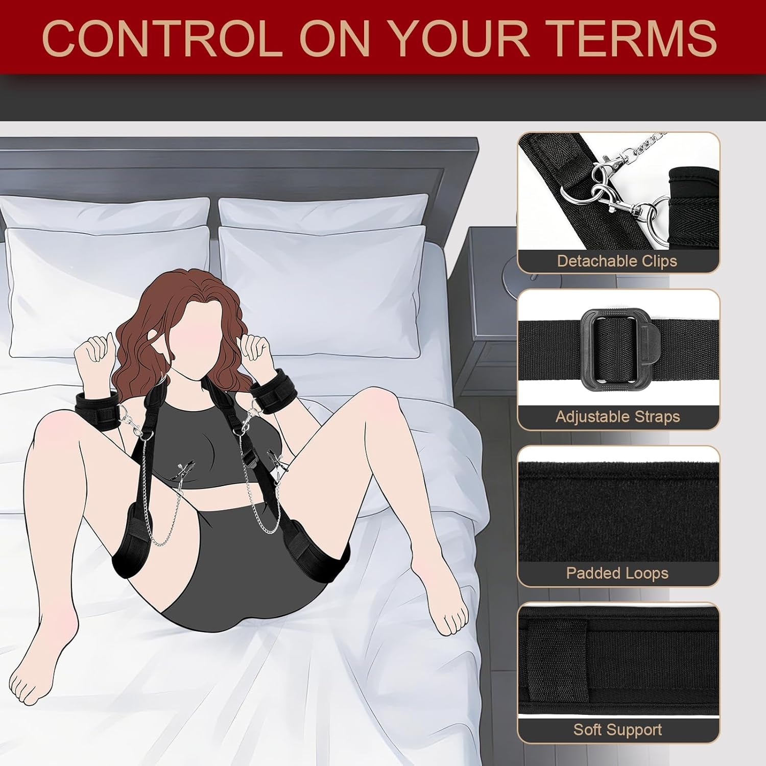 EffortlessAngles Thigh Sling Position Strap – Cuffs & Nipple Clamps