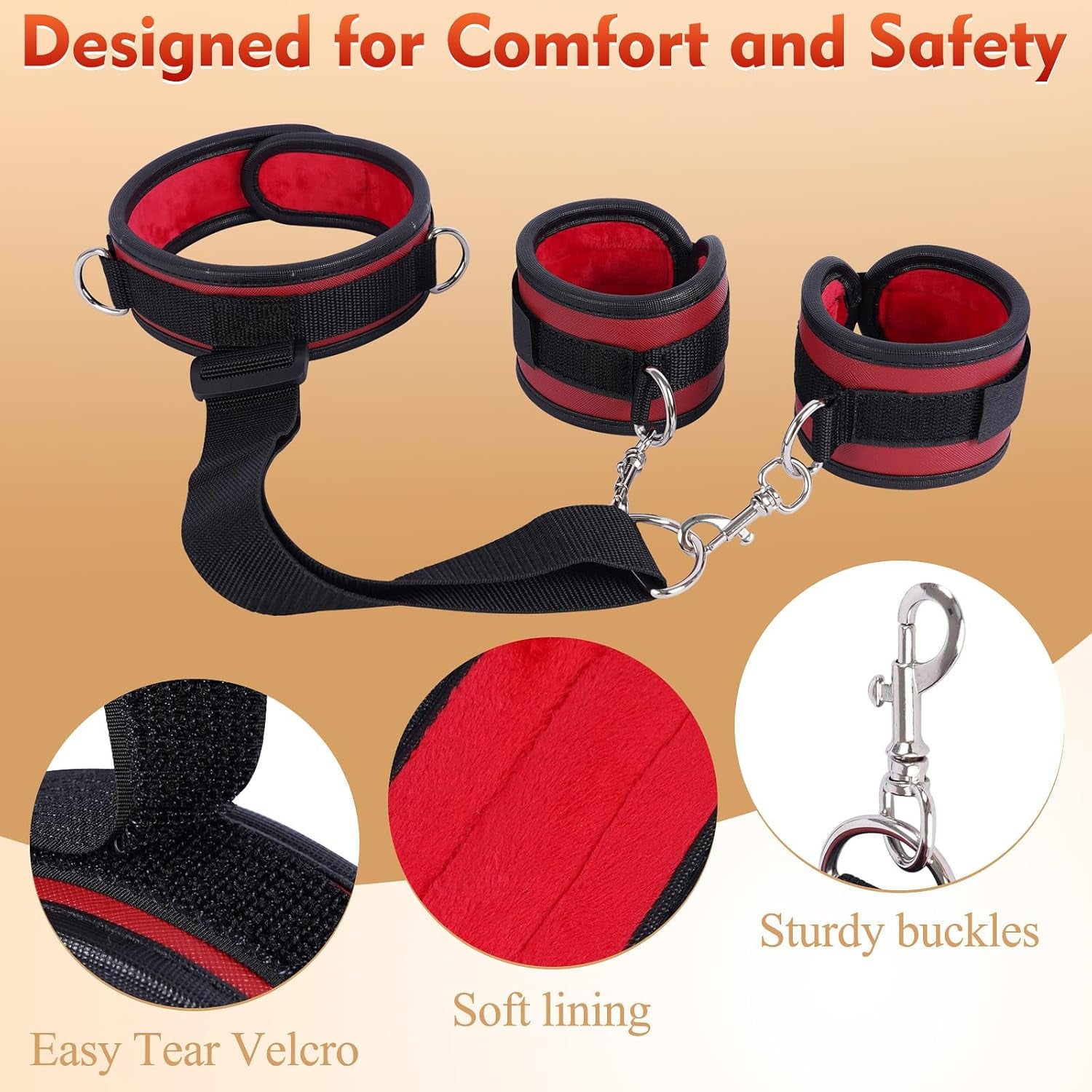 RougeNape Black Red Neck to Wrist BDSM Restraint