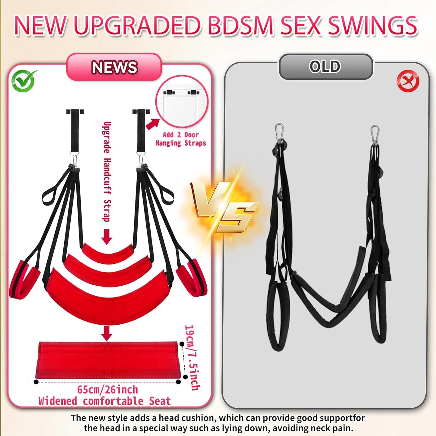 Sex Swing Adult Sex Toys Ceiling & Door Sex Swings BDSM Toy Set with Widened Thick Cushion Heavy Duty Hardware Buckle Adjustable Nylon Strap Comfortable Swing Sex Sling Hold up 400 Lbs