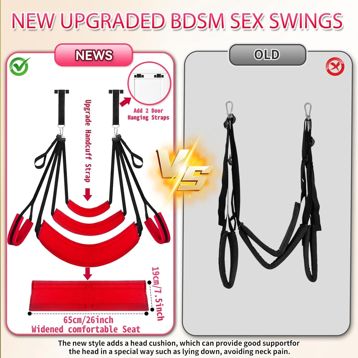 Sex Swing Adult Sex Toys Ceiling & Door Sex Swings BDSM Toy Set with Widened Thick Cushion Heavy Duty Hardware Buckle Adjustable Nylon Strap Comfortable Swing Sex Sling Hold up 400 Lbs