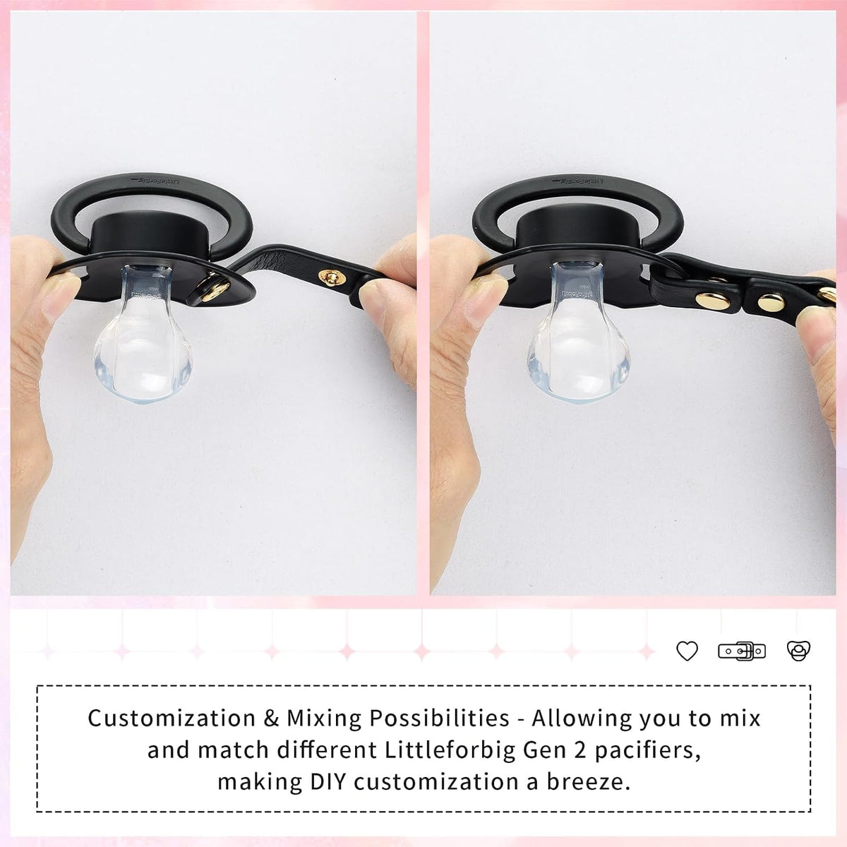 Leather Adjustable Strap Gen II Pacifier & Gag Set Black