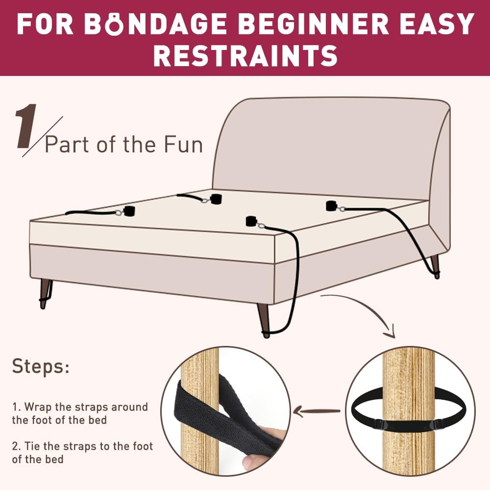 Sex Bondage BDSM Bed Restraints, Couples Sex Toys 75'' Bondage Sex Straps Restraints Set Adjustable with Handcuffs Blindfold Tickler, BDSM Kit Couple Adult Toy