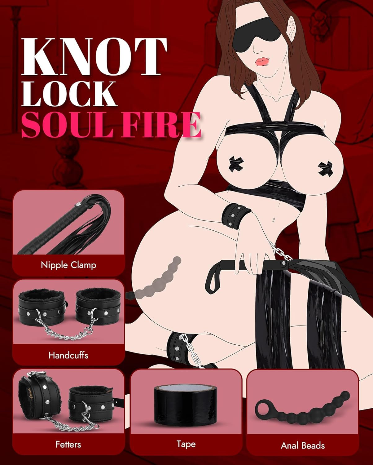 Sex Bondage BDSM Kit Restraints -  Upgrade Restraint Sets with Adjustable Handcuffs Collar Ankle Cuff Dice Beads Anal Plug Adult Games Sex Toys for Men Women and Couples Foreplay | 17PCS
