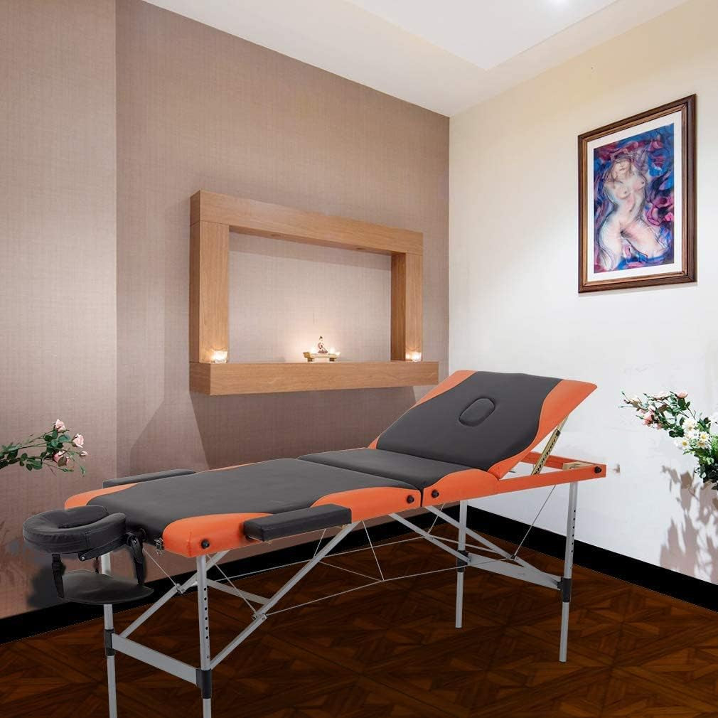 Aluminium Massage Bed Portable Massage Table 28 Inch Wide Lash Bed Height Adjustable 3 Folding Spa Table with Non-Woven Bag for Spa Footmassage Facial Carespa Tattoo