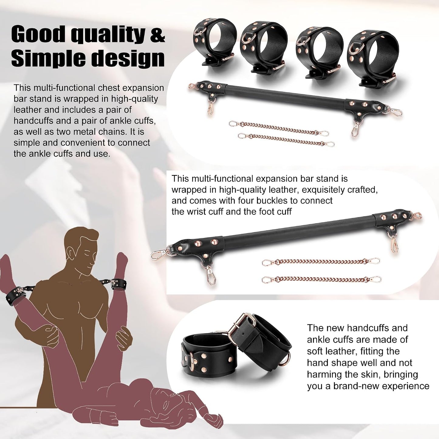 NightSpan Adjustable BDSM Spreader Bar with Cuffs