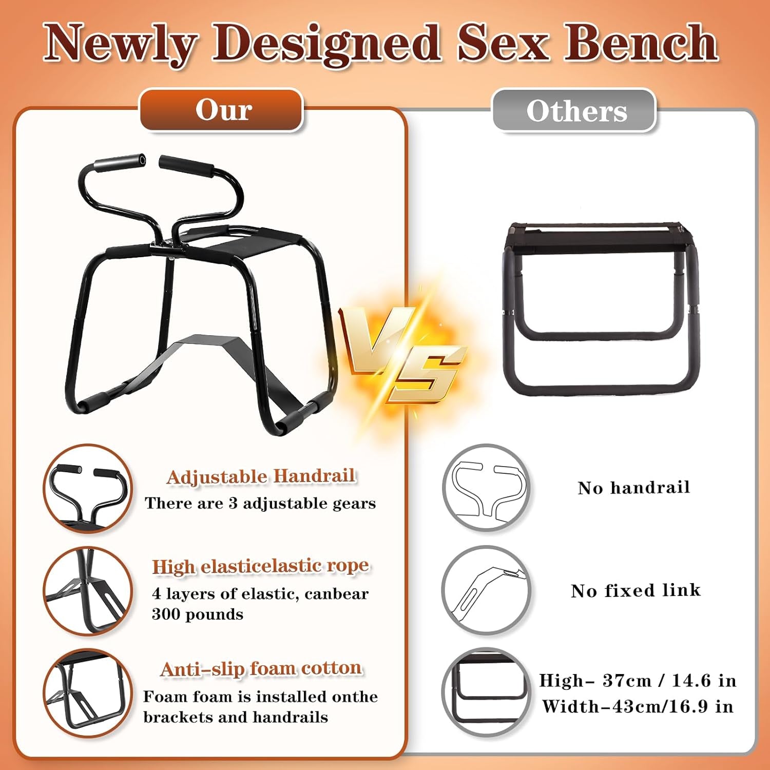 Adjustable Sex Chair, Sex Furniture for Adults with Soft Padded Seat & Elastic Straps, Versatile Sex Position Chair for Bedroom Fun, Portable Sex Stool & Sex Couch for Deeper Pleasure