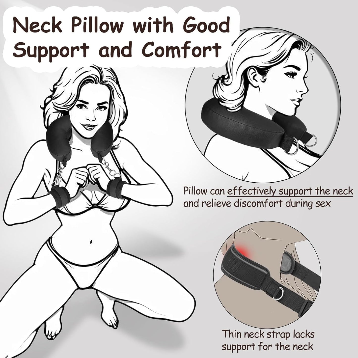 Bondage Sex Restraints BDSM Toys, Detachable Couples Sex Toys Bondage with Handcuffs, Silk-Filled Neck Pillow to Thigh Sling BDSM Restraints, Adjustable Leg Straps Tie for Kinky Pleasure