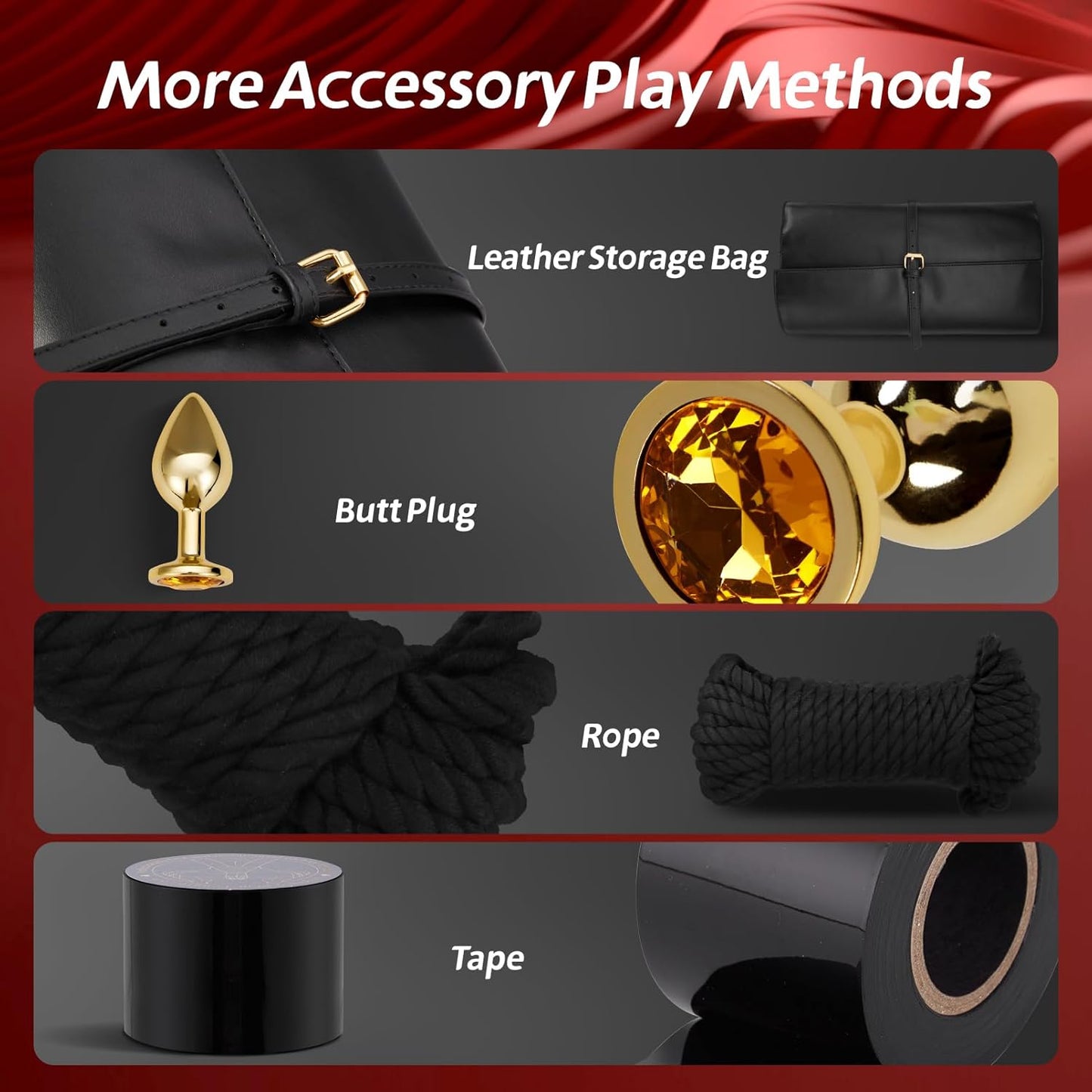 Sex Bondage Restraints Kit BDSM - 21PCS Leather Handcuffs Ankle Cuffs Furniture Restraint Accessories with Storage Bag Adult Sex Toys for Men Women Couples Foreplay | Black