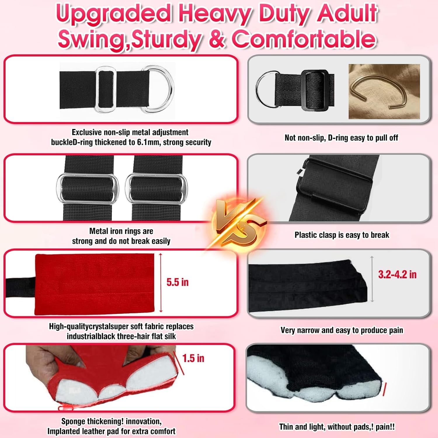 Upgraded Sex Swing BDSM Sex Toys Sex Swings with Door Hanging Straps Widened Thick Cushion Adjustable Sex Sling Hardware Buckle, Door Swing for Adult Sex Toys & Game Red