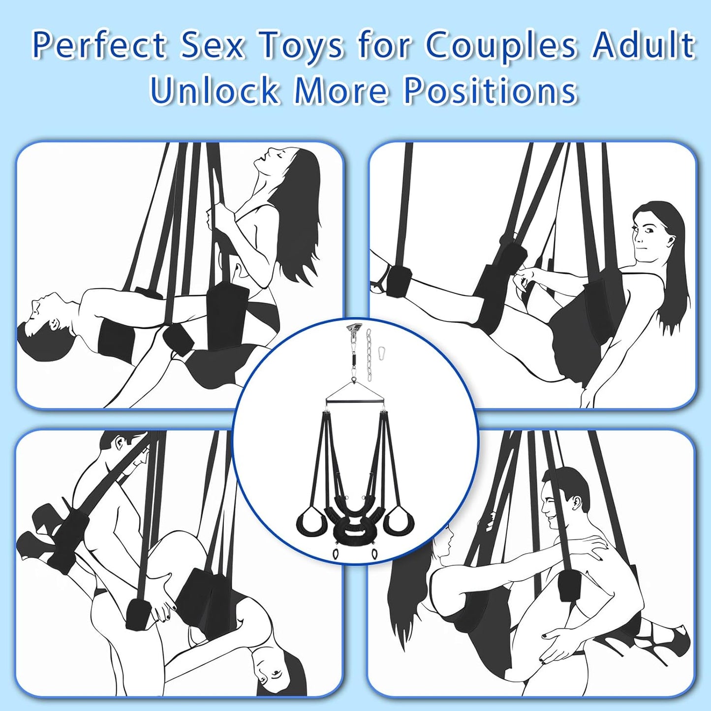 Sex Swing, BDSM Sex Toys Set with 360 Degree Spinning Ceiling Swing Stand & Adjustable Sling Widened Thick Padded Seat Soft Extra Pillow Comfortable Swings for Couples Adult Toys & Games