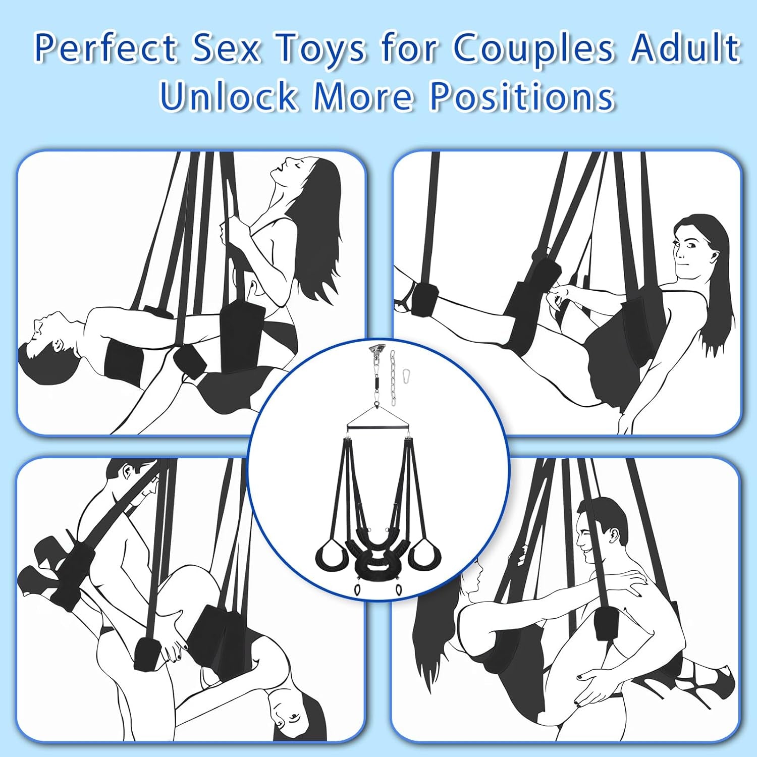 Sex Swing, BDSM Sex Toys Set with 360 Degree Spinning Ceiling Swing Stand & Adjustable Sling Widened Thick Padded Seat Soft Extra Pillow Comfortable Swings for Couples Adult Toys & Games