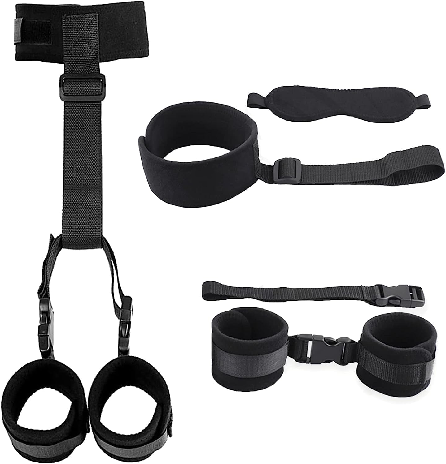 BDSM Neck to Wrist Restraints Bondage Set - behind Back Handcuffs Collar with Blindfold Adjustable Bondage Set Bed SM Games Play Sex Toys for Couples S&M Whips