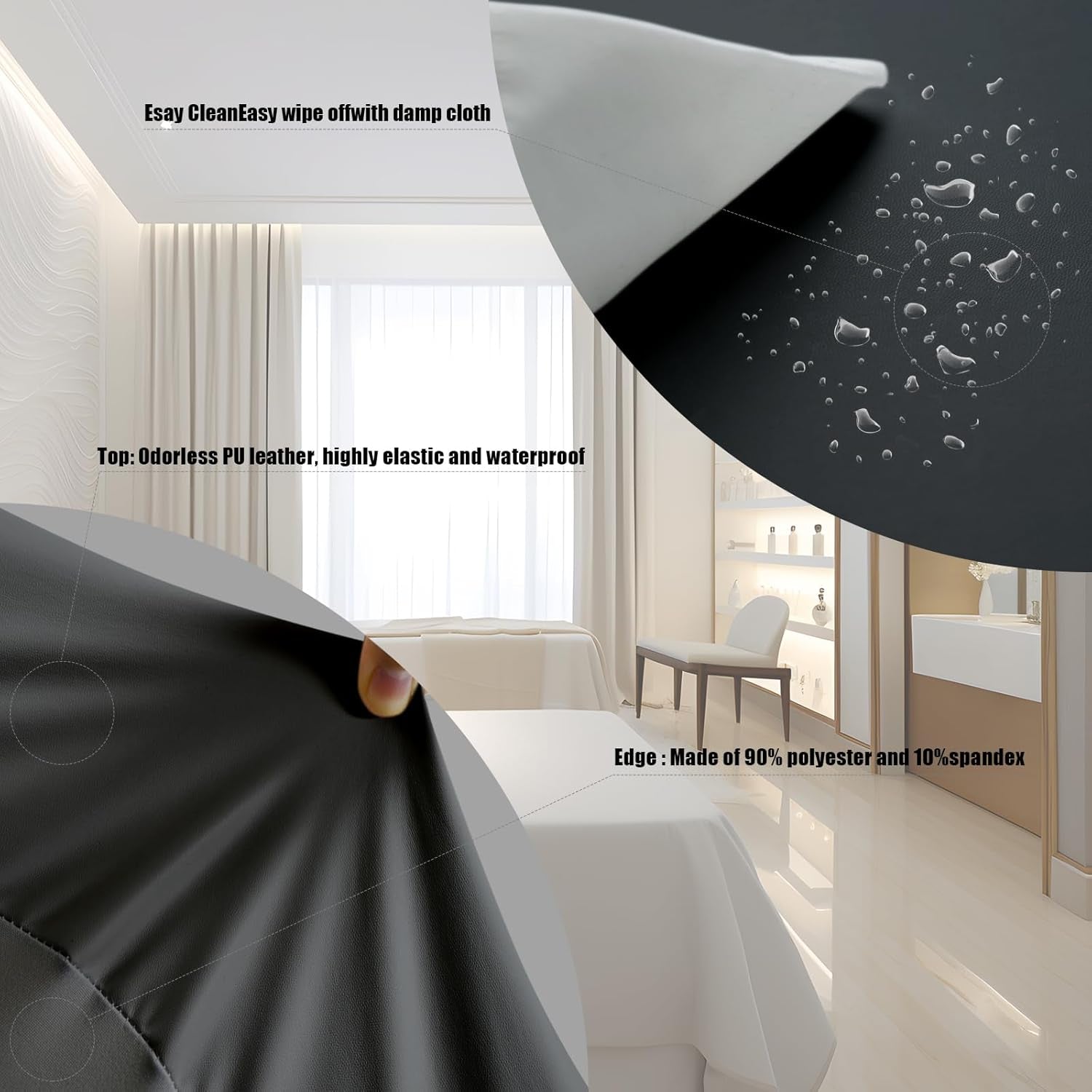 Lash Bed Cover Wipeable PU Leather Massage Table Cover Waterproof and Reusable Spa Bed Cover ，Odorless and High Elasticity Vegan Leather Lash Bed Topper（6Ft，Top Pocket Design）
