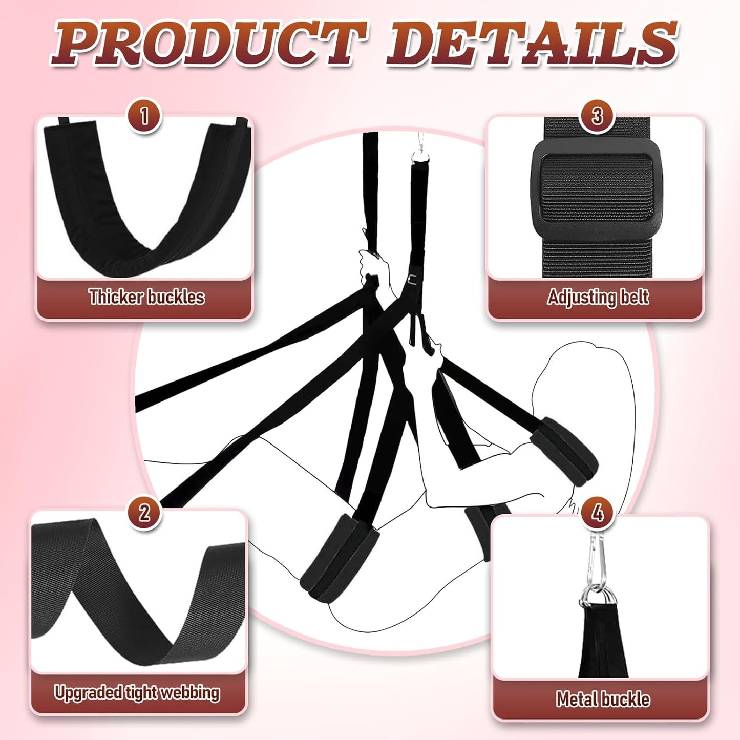 Sex Swing Adjustable BDSM Toys Sex Straps with Widened Comfortable Seat Adjustable Sex Furniture for Women'S Pleasure BDSM Sex Toys Set for Adults (Black)