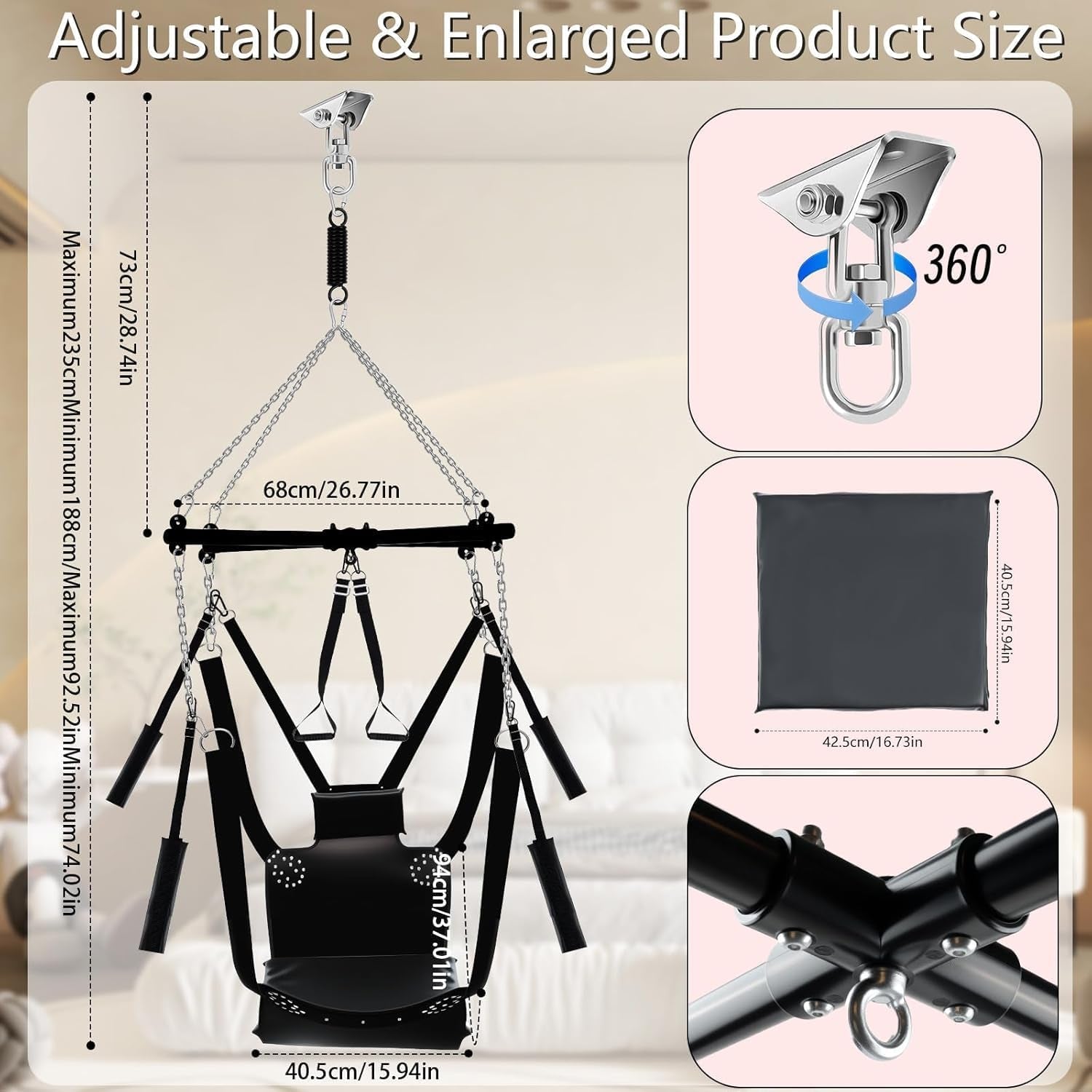 RaptureX 360° Spinning Sex Swing – Steel Frame, 800 Lb Capacity