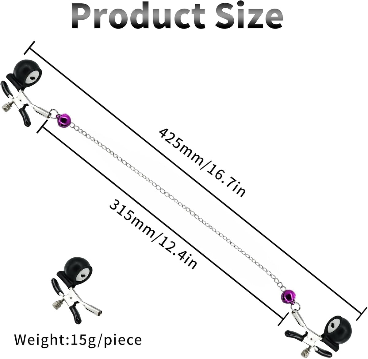 DarkPulse Vibrating BDSM Nipple Clamps with Chain and Rubber Sleeves