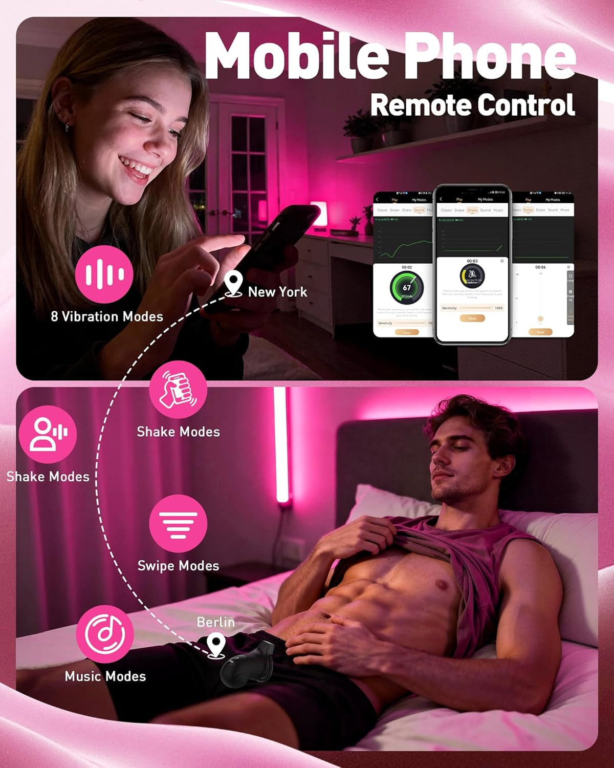 DarkKeeper App-Controlled Vibrating BDSM Chastity Cage with 4 Rings