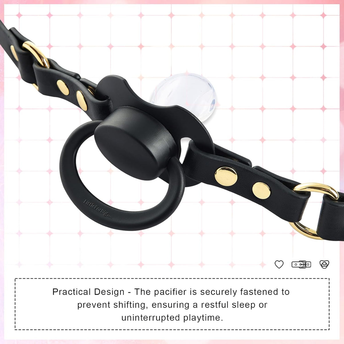 Leather Adjustable Strap Gen II Pacifier & Gag Set Black