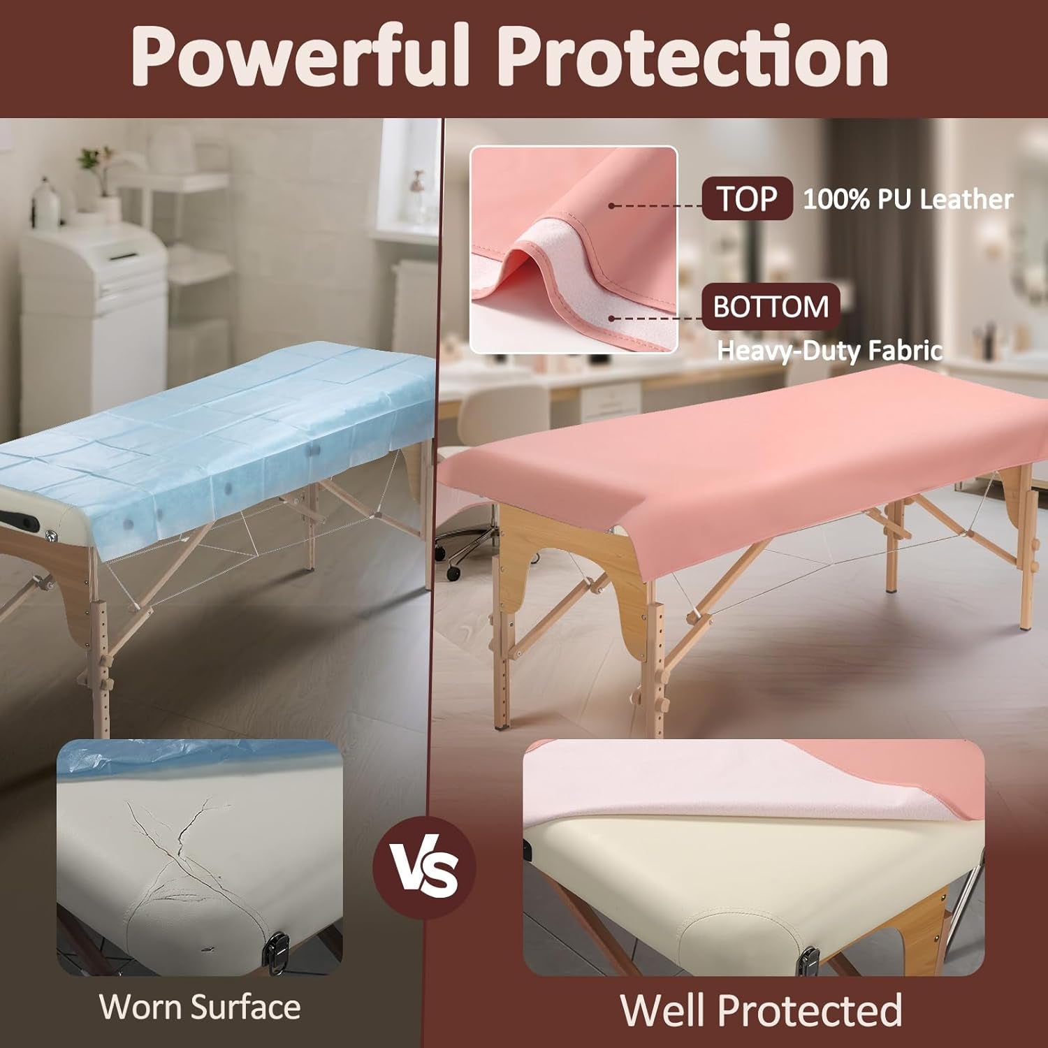 Massage Table Cover for Esthetician Beds, Reusable PU Leather Lash Bed Cover Well Protected Massage Bed in Therapy Facial Spa Tattoo Beauty Salon, Waterproof Wax Sheet Easy to Wipe Oil Stains