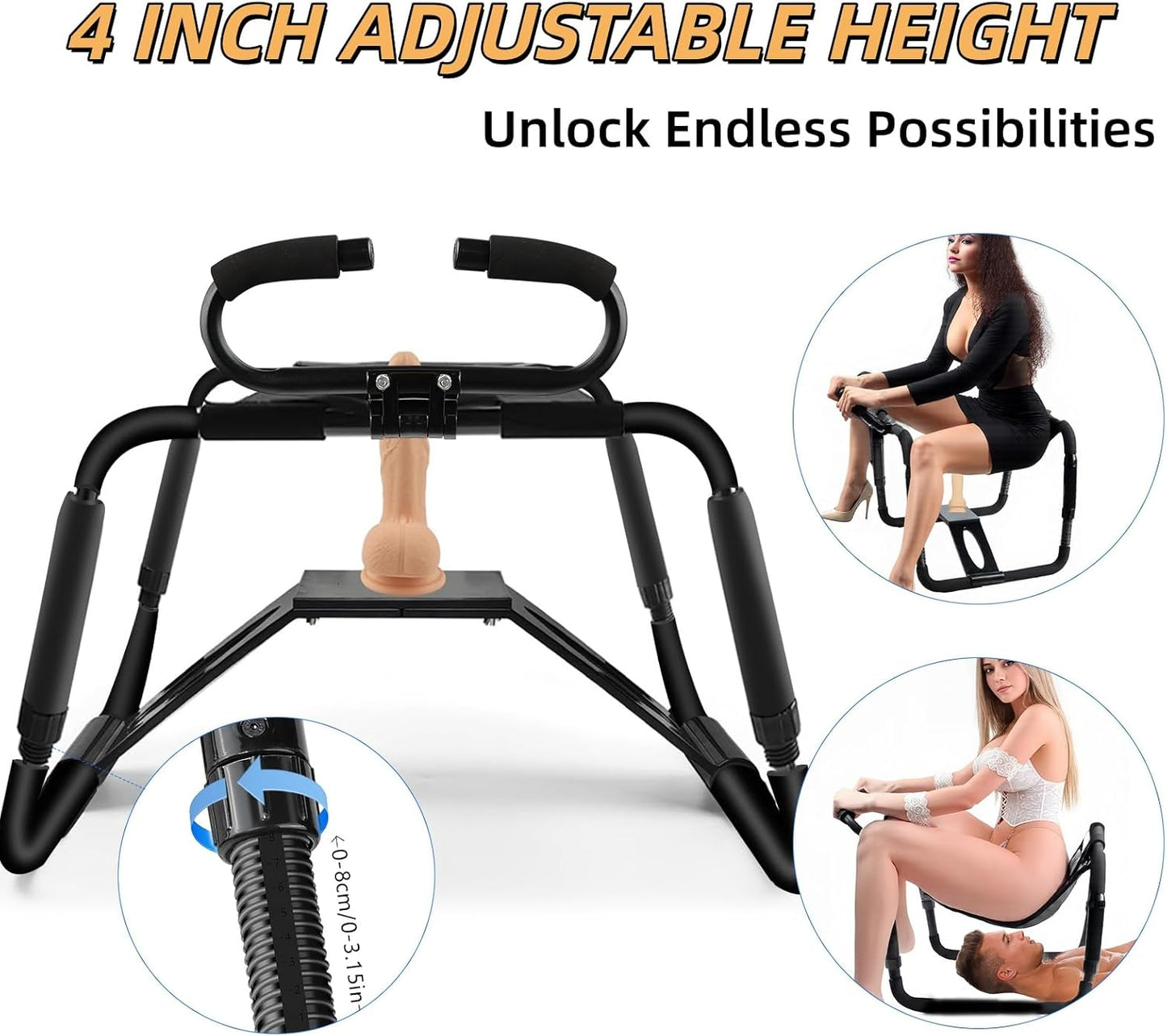 Sex Chair Adjustable Height Sex Furniture, Sex Multifunction Position Chair with Adjustable Handrail and Realistic Dildo, Sex Bench BDSM Novelty Dildo Mount Holder for Couples Festival Gifts