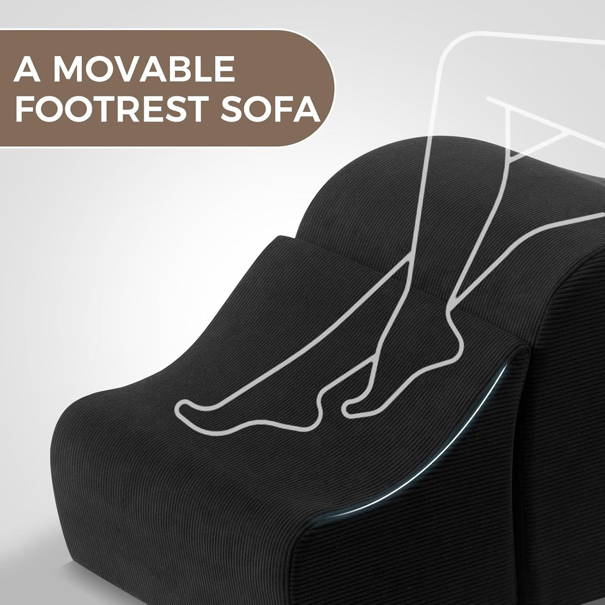 MidnightCurve Black Corduroy Sex Chaise Lounge with Headrest & Footrest