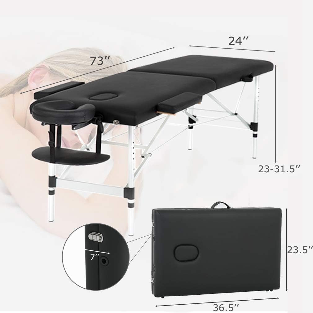 Aluminium Massage Table Portable Massage Bed 24 Inch Wide Lash Bed Height Adjustable Spa Bed with Non-Woven Bag for Spa Footmassage Facial Carespa Tattoo