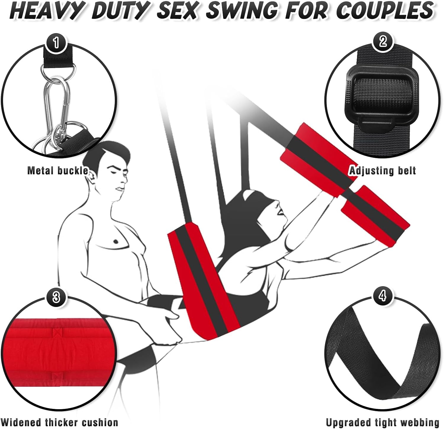 Sex Swing Adjustable BDSM Toys Sex Straps with Super Widened Seat Adjustable Sex Furniture for Women'S Pleasure Adult Sex Games Strong Support up to 800Lbs Sex Toys for Adults-Red