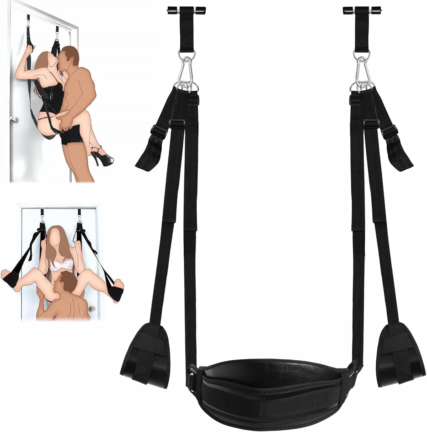 BDSM Door Sex Swings with Seat, Bondage Slave Leather Soft Plush Sex Slings with Adjustable Straps, Hanging Door Handcuffs Leg Restraints Spreader Kinky Adult Sex Toys for Couple, Holds up to 300Lbs