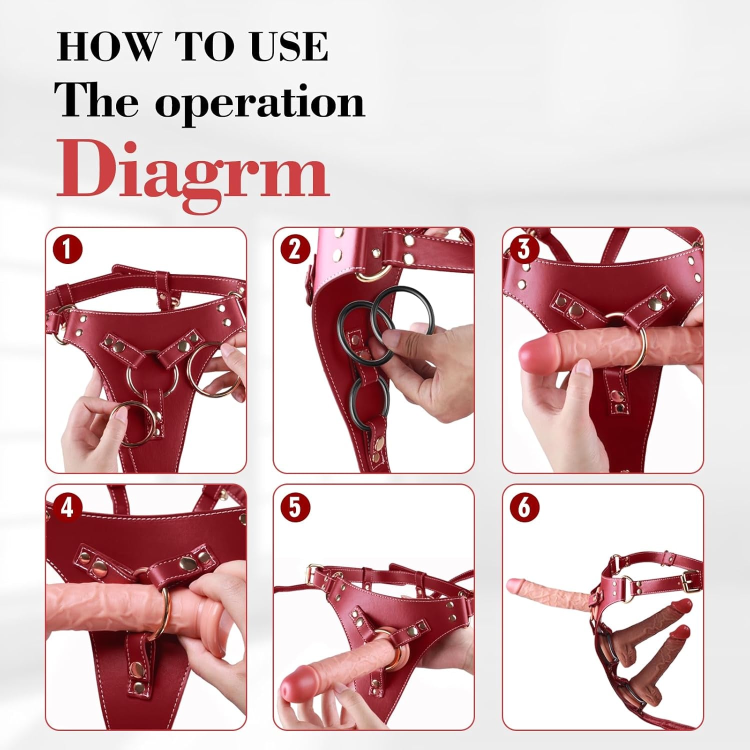 BoldUnion Adjustable Strap-On Harness | 3 O-Ring Sets, PU Leather