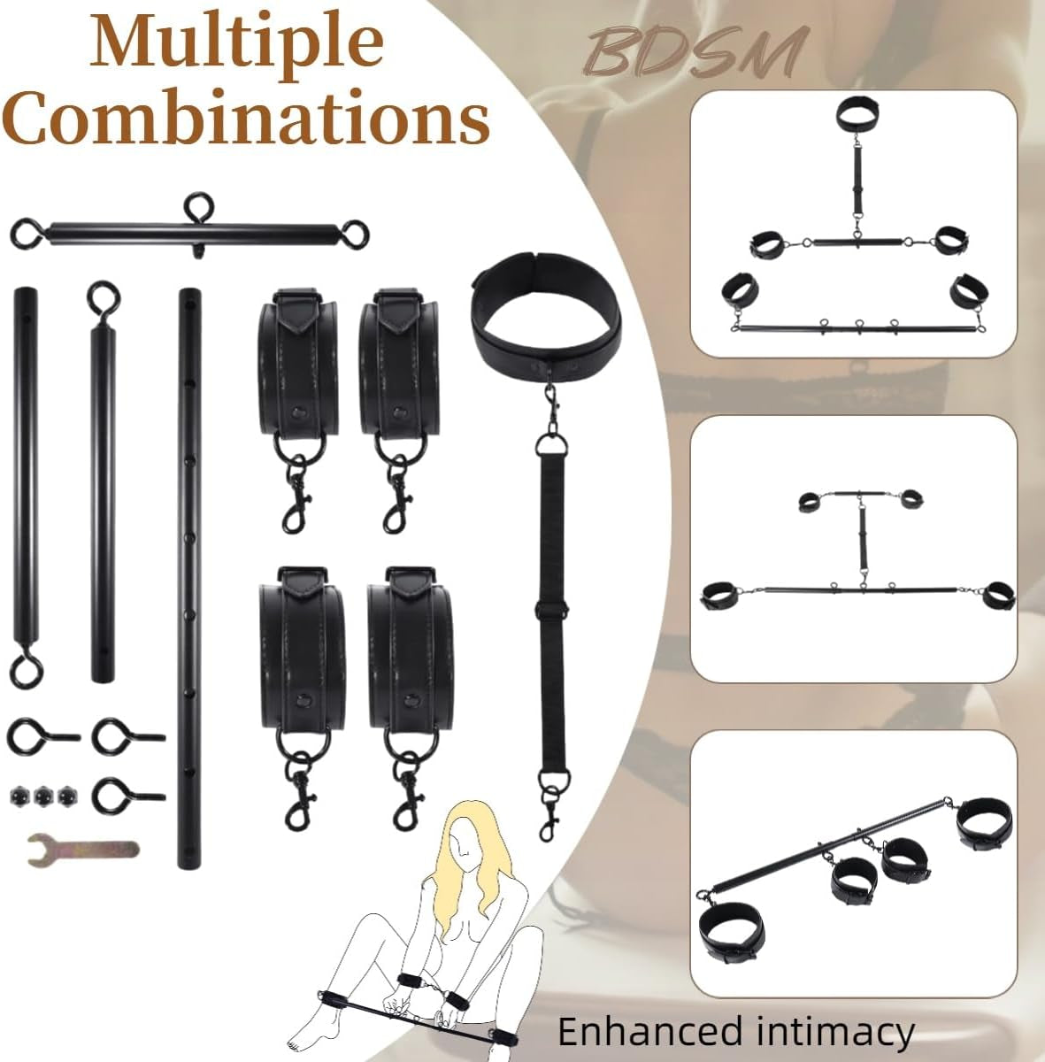 IronReign BDSM Spreader Bar, Cuffs & Collar Set