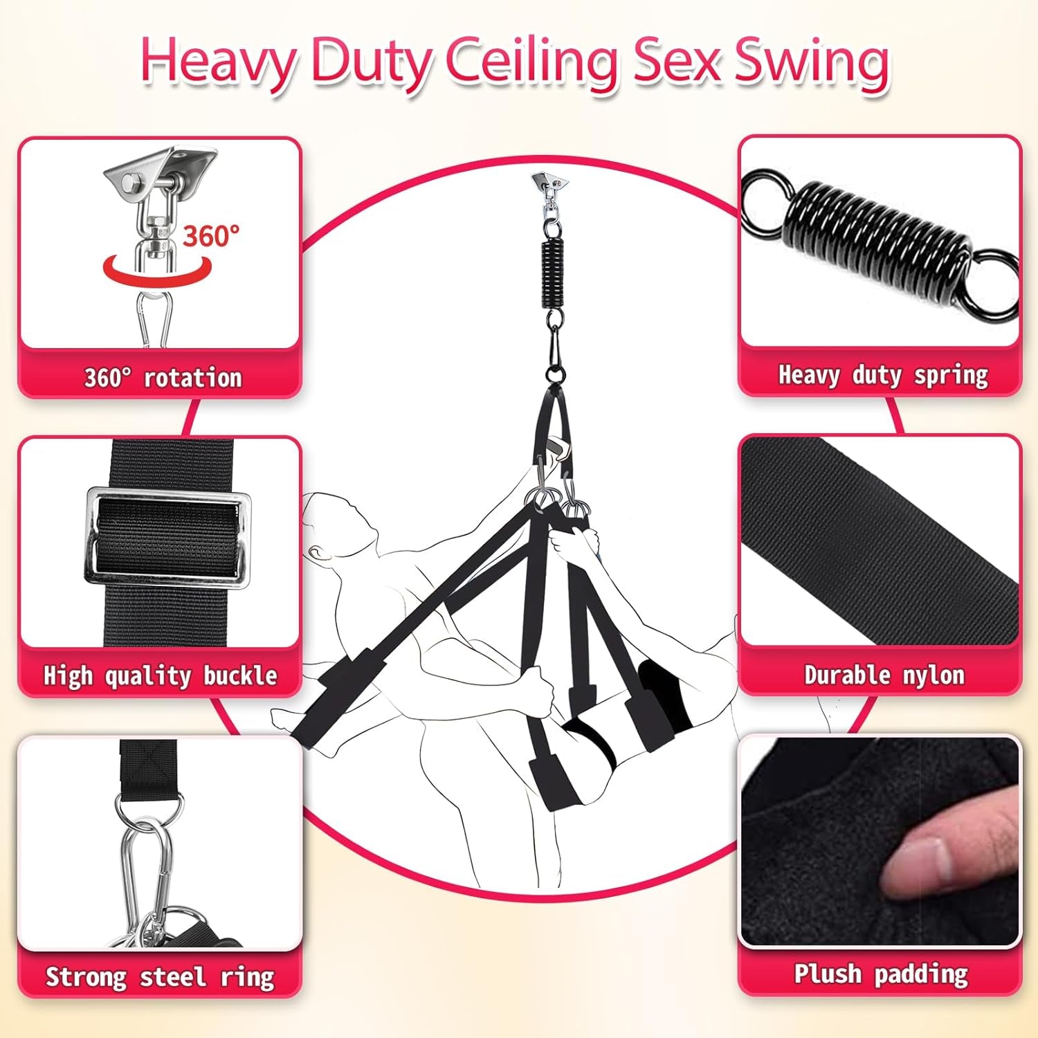 BDSM Sex Swing - Couples Sex Toys Ceiling Sex Swings with Premium Paint Stand and Widened Thick Comfortable Swing Pad Adjustable Sling, 360 Degree Spinning Bondage Swing Set Holds up to 800 Lbs