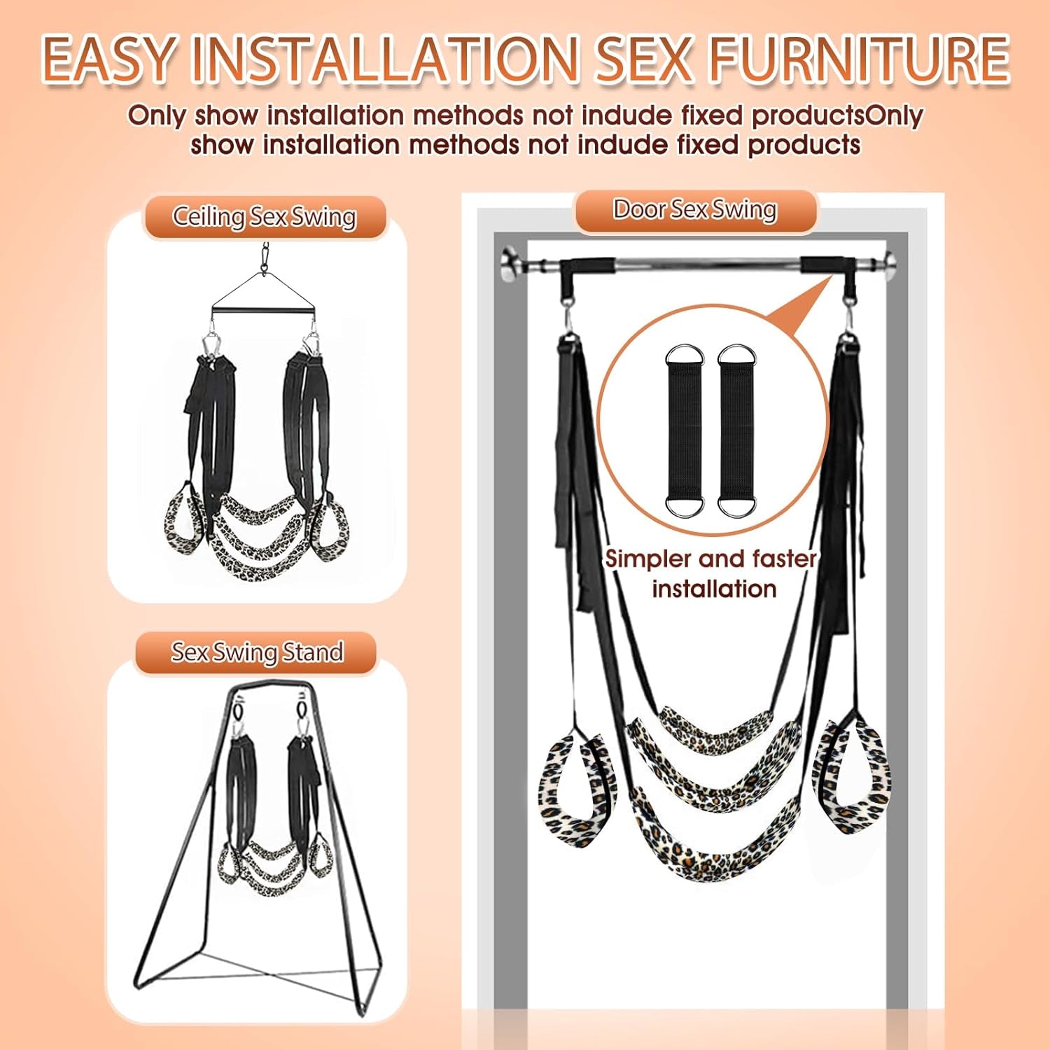 Sex Swing, Sex Furniture for Couples Adult Sex Toys BDSM Swings with Hanging Straps Comfortable Widened Thick Cushion Adjustable Door Sling, Bondage Restraint Adult Swing Leopard Print