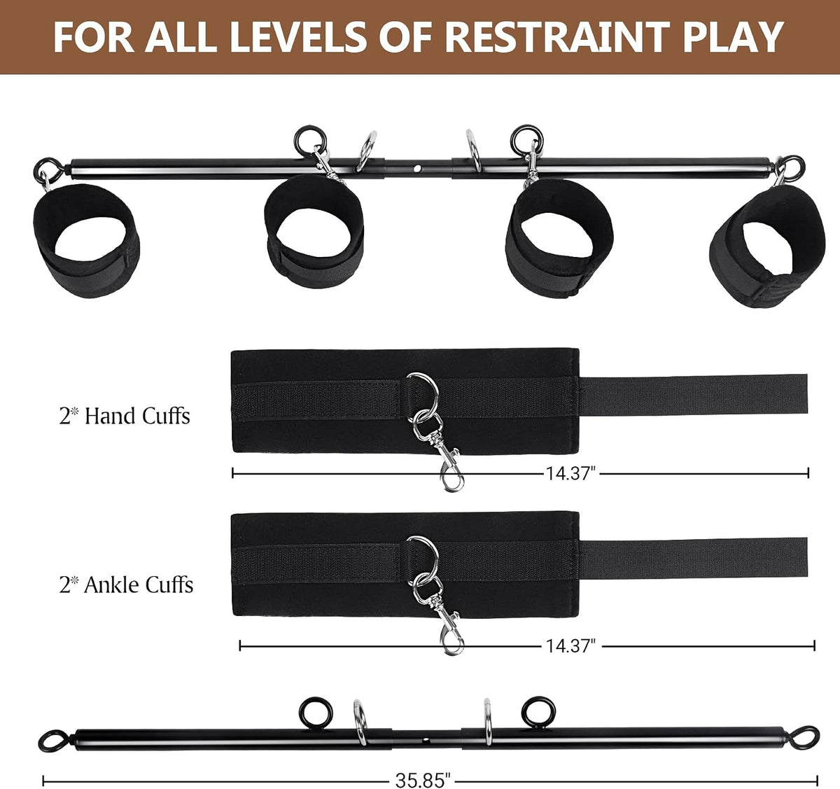 NightHold Padded Cuffs Spreader Bar Set