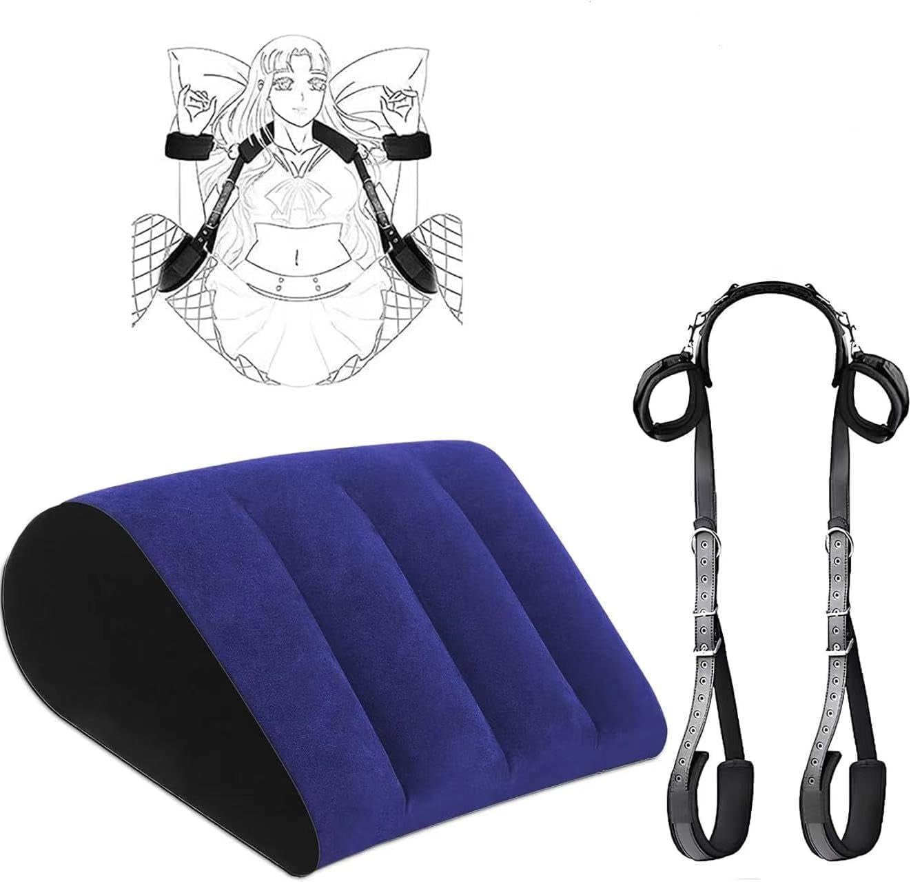 3 in 1 Bed Pillow, Inflatable Pillow for Couples Soft Portable Positioning Triangle Sofa Pillow Body Positioners Cushion Sex Things for Couples Hand Leg Cuffs Strap Set Sweatshirt RTWE3