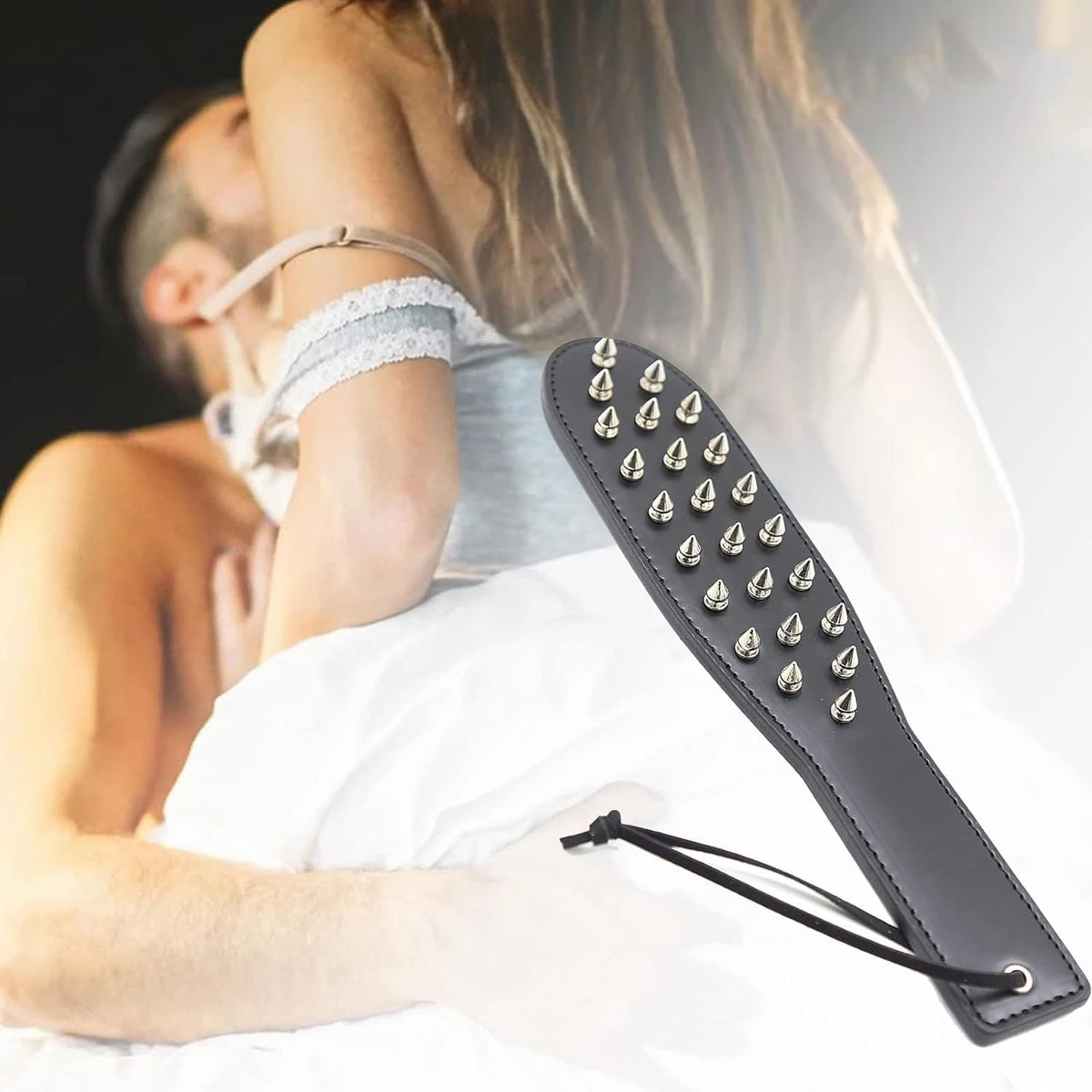 DarkVerdict Double-Sided Studded Spanking Paddle in PU Leather