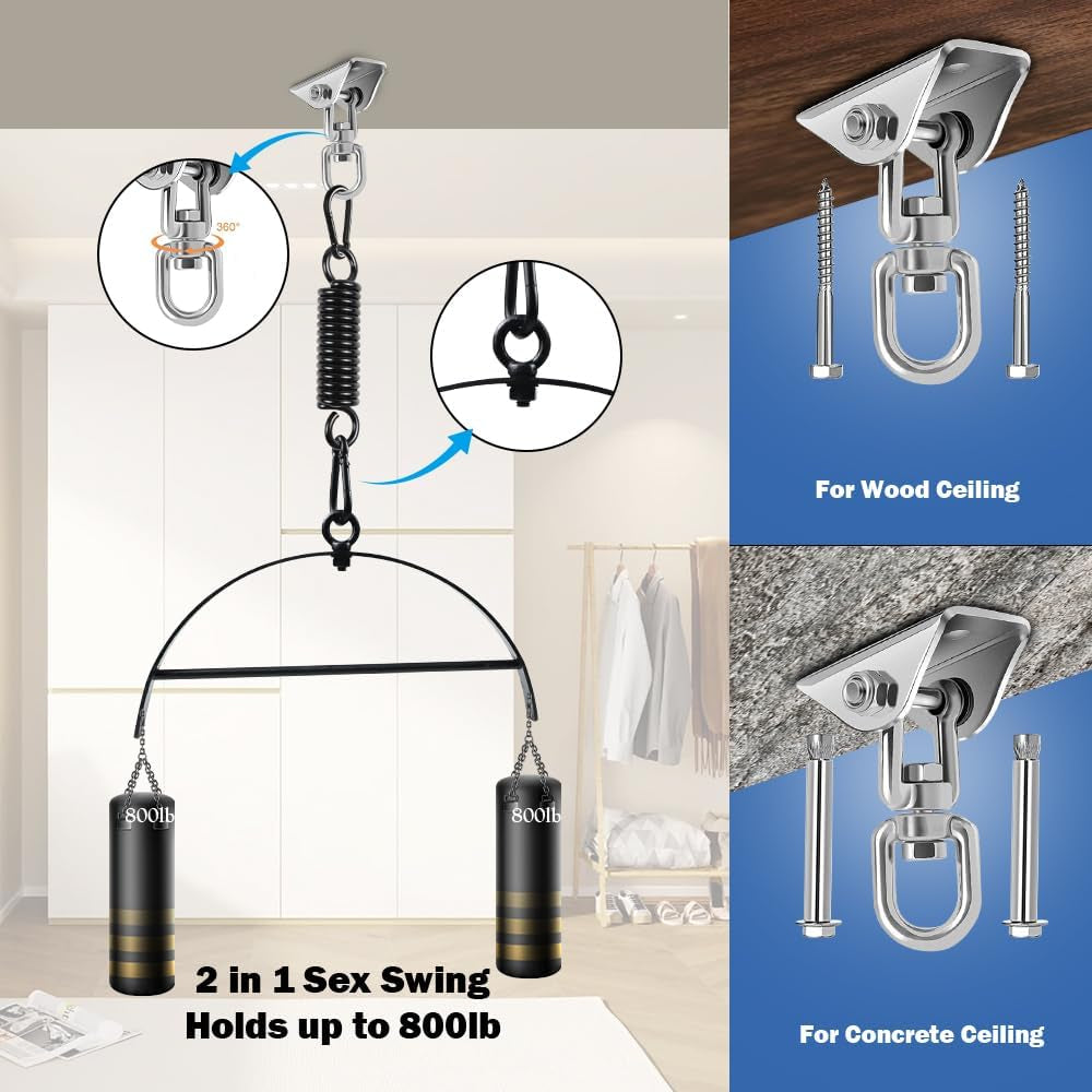 Adult Toy Sex Swing 360° Spinning – 2-In-1 BDSM Sex Toy with Premium Stand & Thick Padded Straps – Adjustable Bondage Restraints for Couples, Erotic Leather Swing Kit (Black)