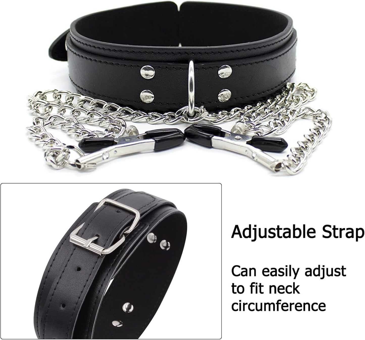 ChainTease BDSM Collar with Nipple Clamps