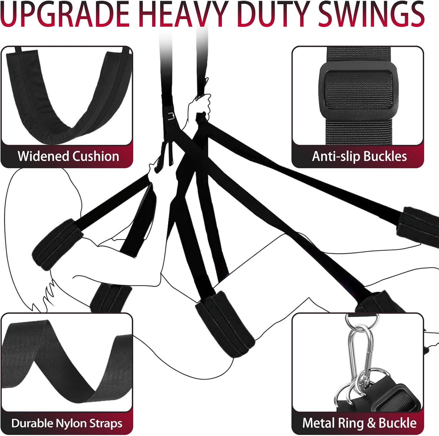 BDSM Sex Swing, Heavy Duty Sex Swings with Door Hanging Straps Adjustable Sex Sling Comfortable Padded Cushion, Bondage Swing Sex Furniture for Couples Sex Toys