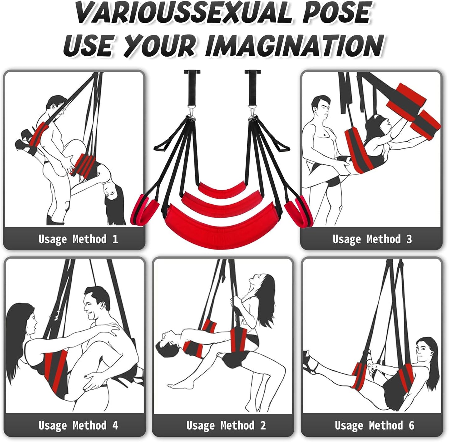 Door Sex Swing for Couples - Extra-Wide 26'' Thick Cushions & Adjustable Straps for Adult Bondage Games and Bedroom Restraints (Red)