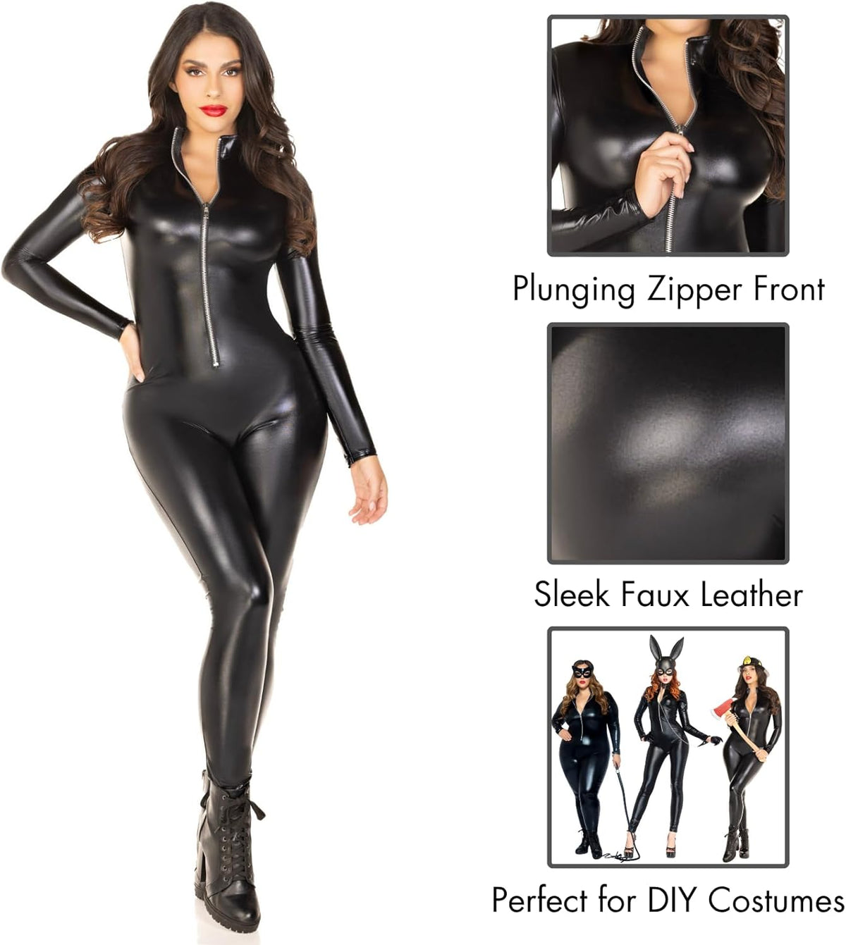 DuskLacquer Role-Play Wet Look Zip-Front Catsuit