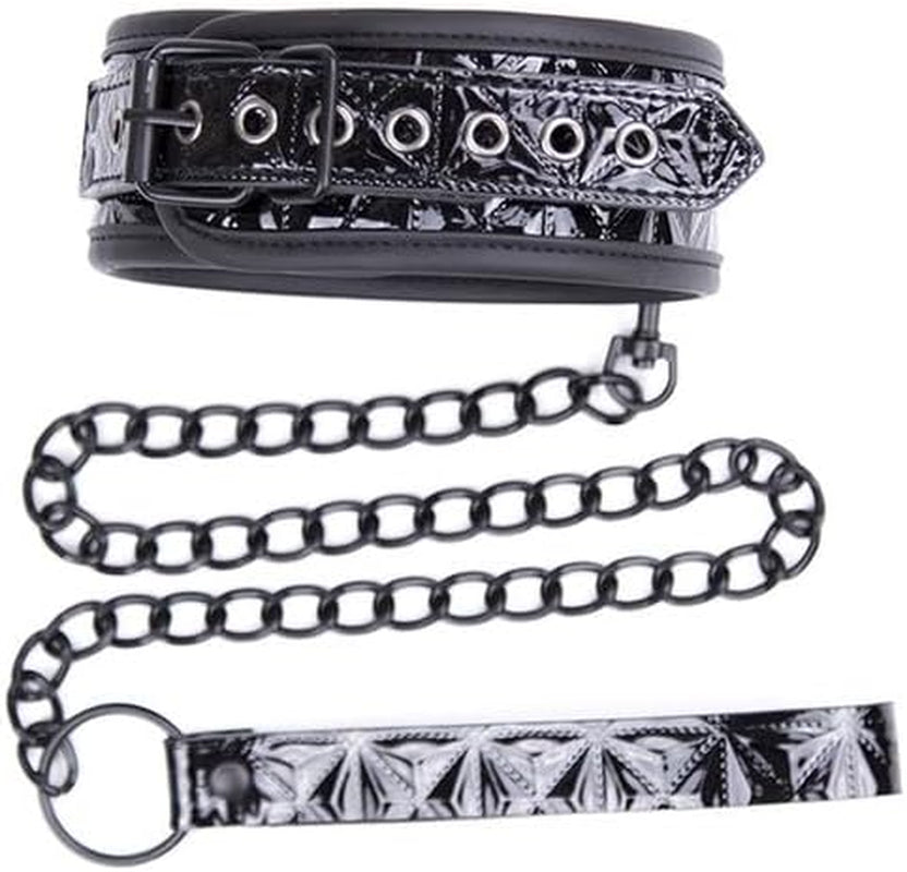 VelvetLeash Adjustable BDSM Leather Collar & Chain
