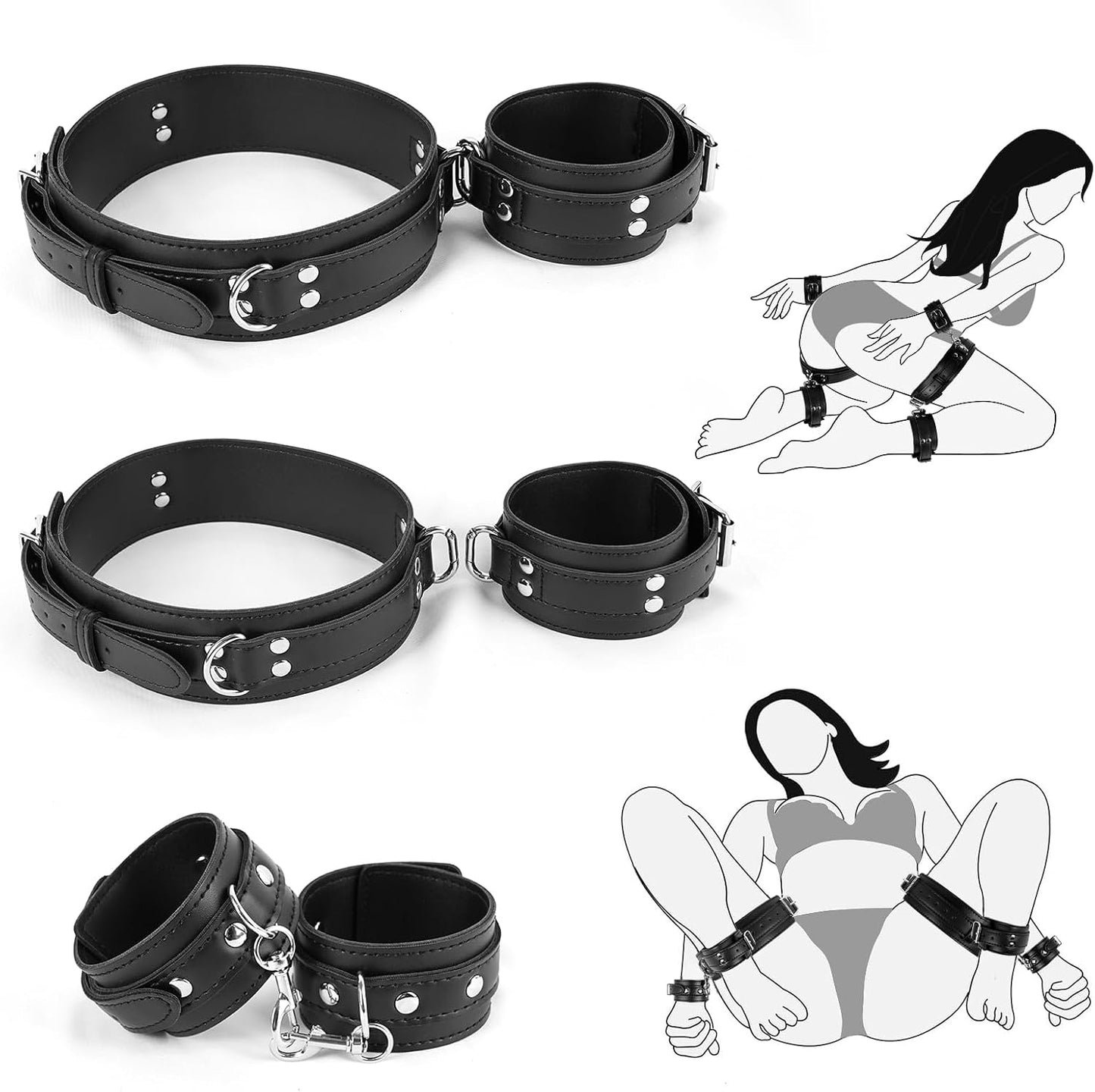 NightShade 6pc BDSM Thigh & Wrist Cuffs Set | Sex Restraints