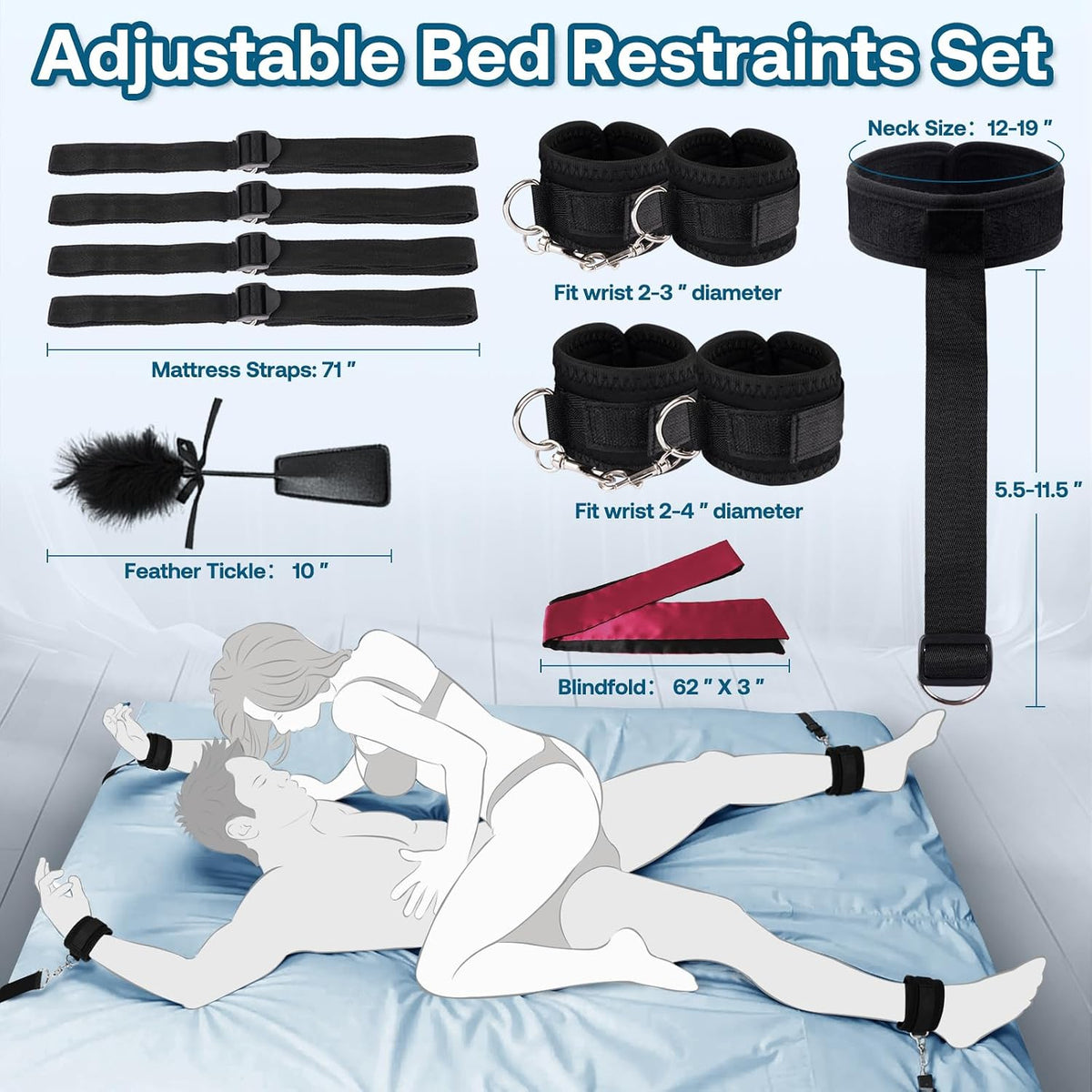 FourCorners Under-Mattress Bed Restraint Kit with Cuffs and Blindfold