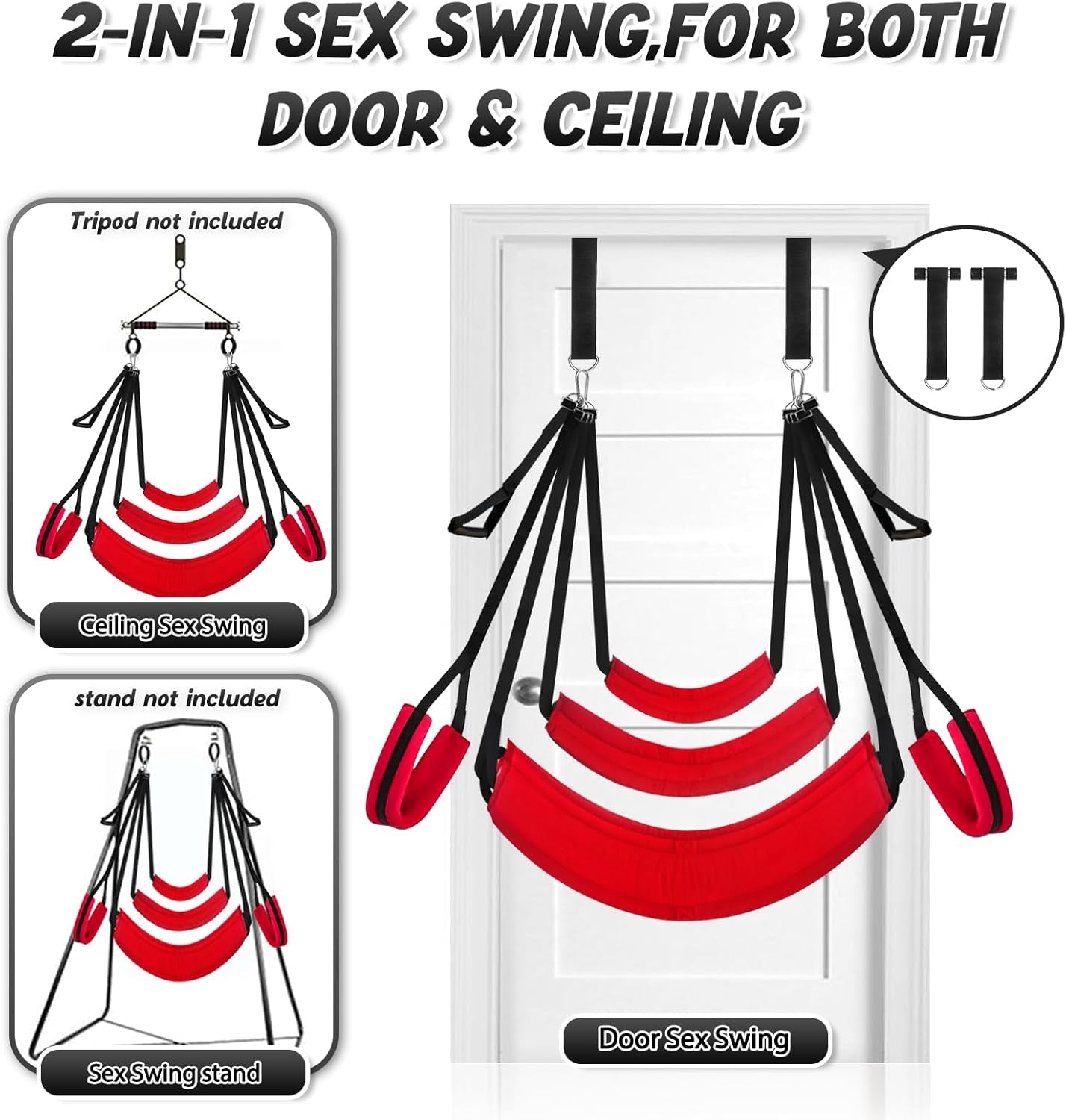 Door Sex Swing for Couples - Extra-Wide 26'' Thick Cushions & Adjustable Straps for Adult Bondage Games and Bedroom Restraints (Red)