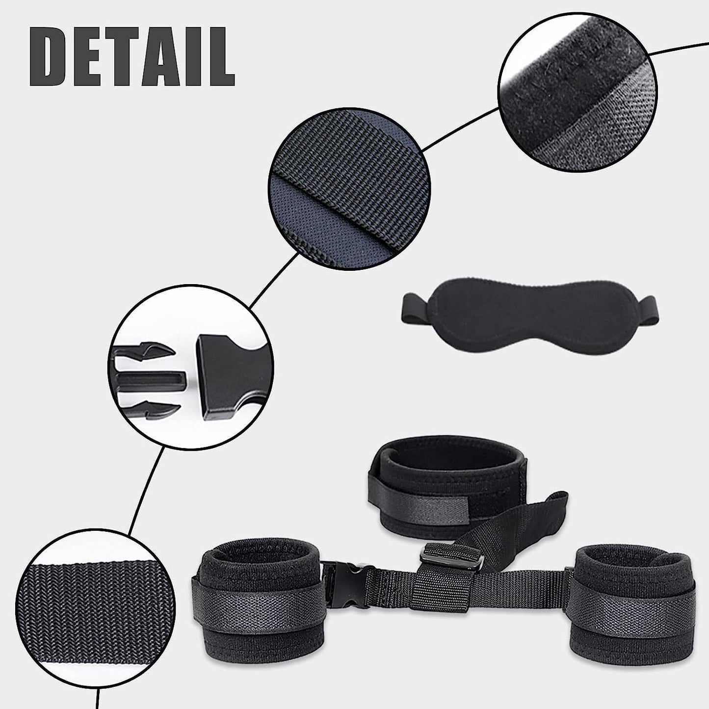 BDSM Neck to Wrist Restraints Bondage Set - behind Back Handcuffs Collar with Blindfold Adjustable Bondage Set Bed SM Games Play Sex Toys for Couples S&M Whips