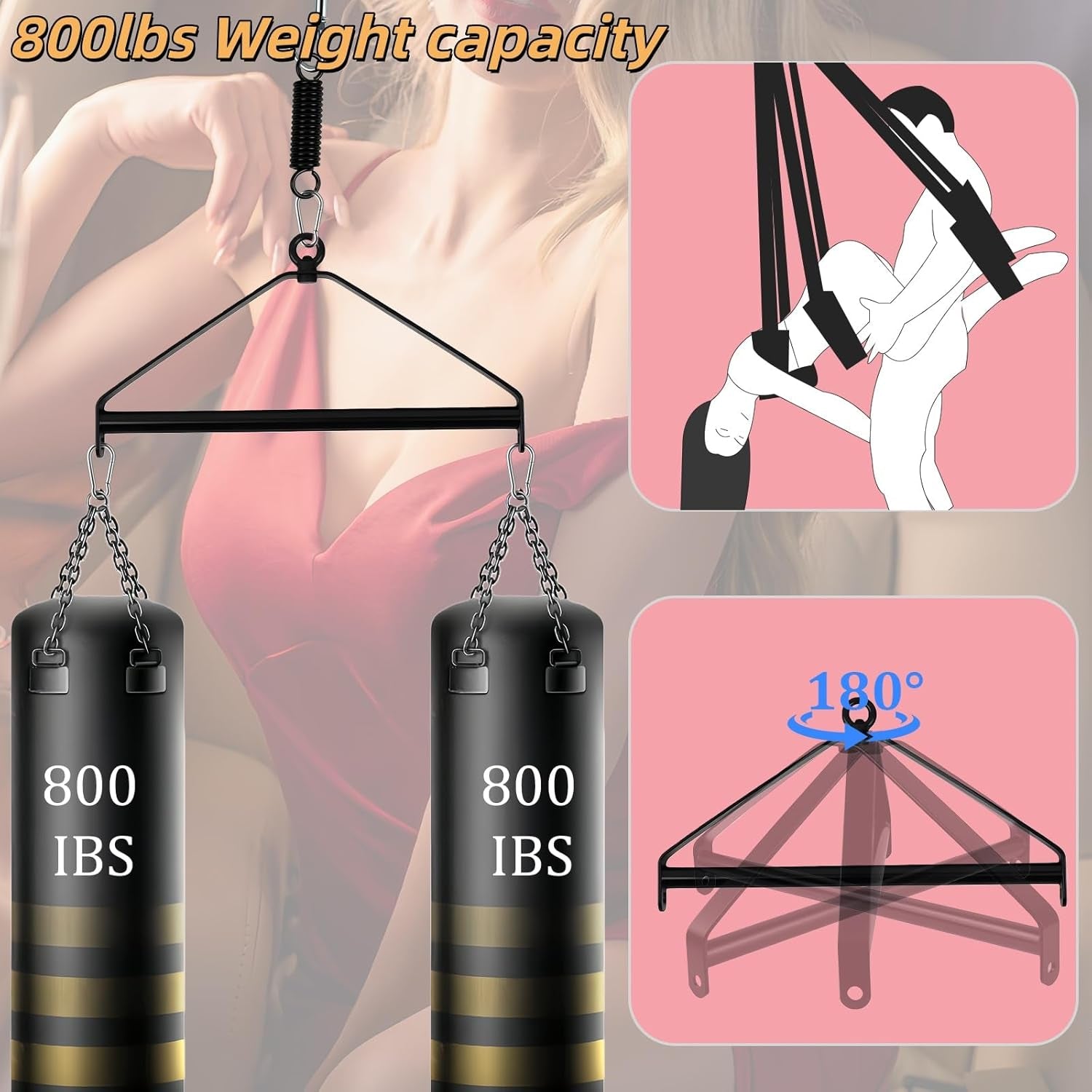 Luxury 3Rd Gen 180° Spinning Sex Swing – Ultra-Soft Fluffy Liner,Steel Triangle Support, 600 Lbs Capacity – Designed for Couples