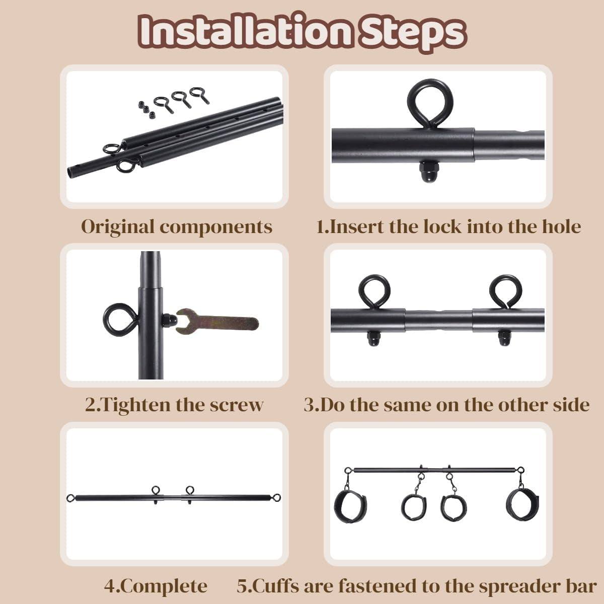 Spreader Bar BDSM Bondage Restraints Kit 11PCS Sex Toys Handcuffs Ankle Collar Cuffs Nipple Clamps Ball Gag Blindfold Paddle Dice PU Leather Lace Pattern Adjustable Adult Games for Couples