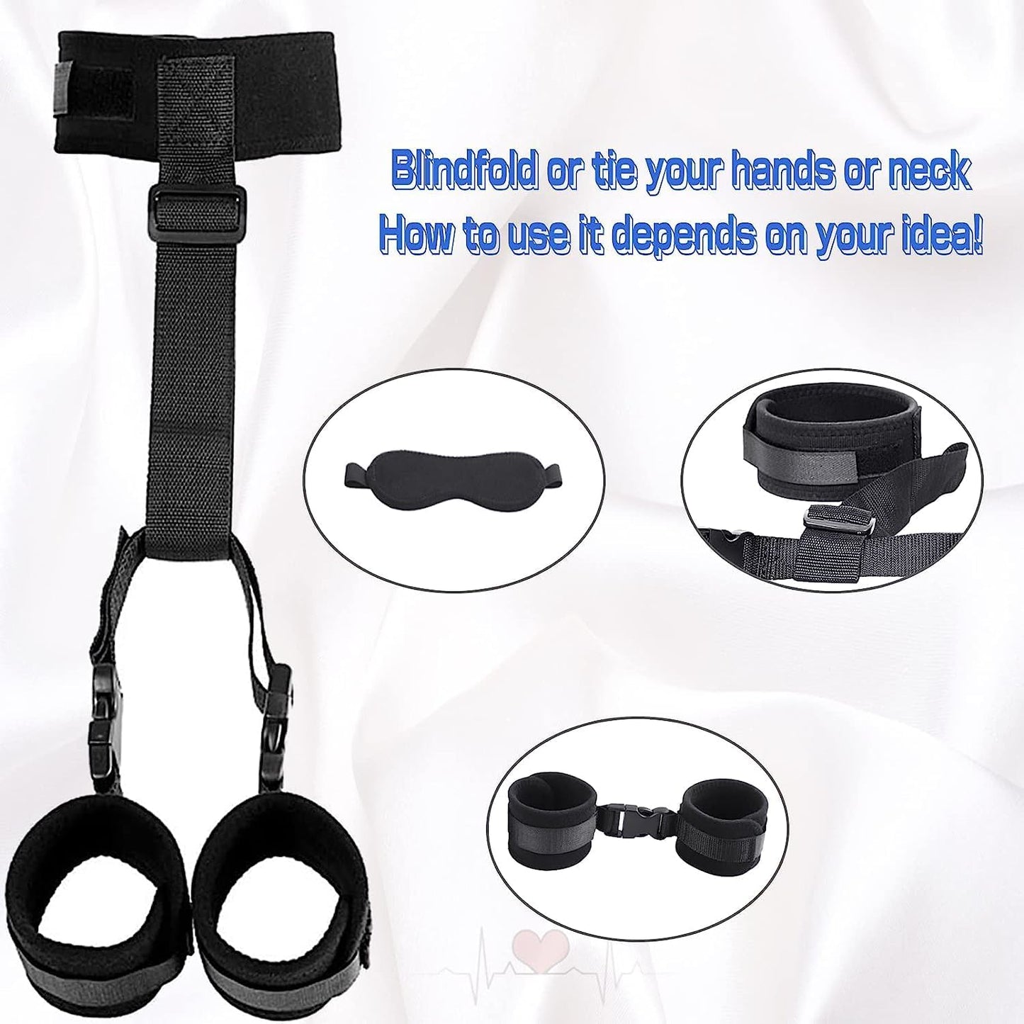 BDSM Neck to Wrist Restraints Bondage Set - behind Back Handcuffs Collar with Blindfold Adjustable Bondage Set Bed SM Games Play Sex Toys for Couples S&M Whips